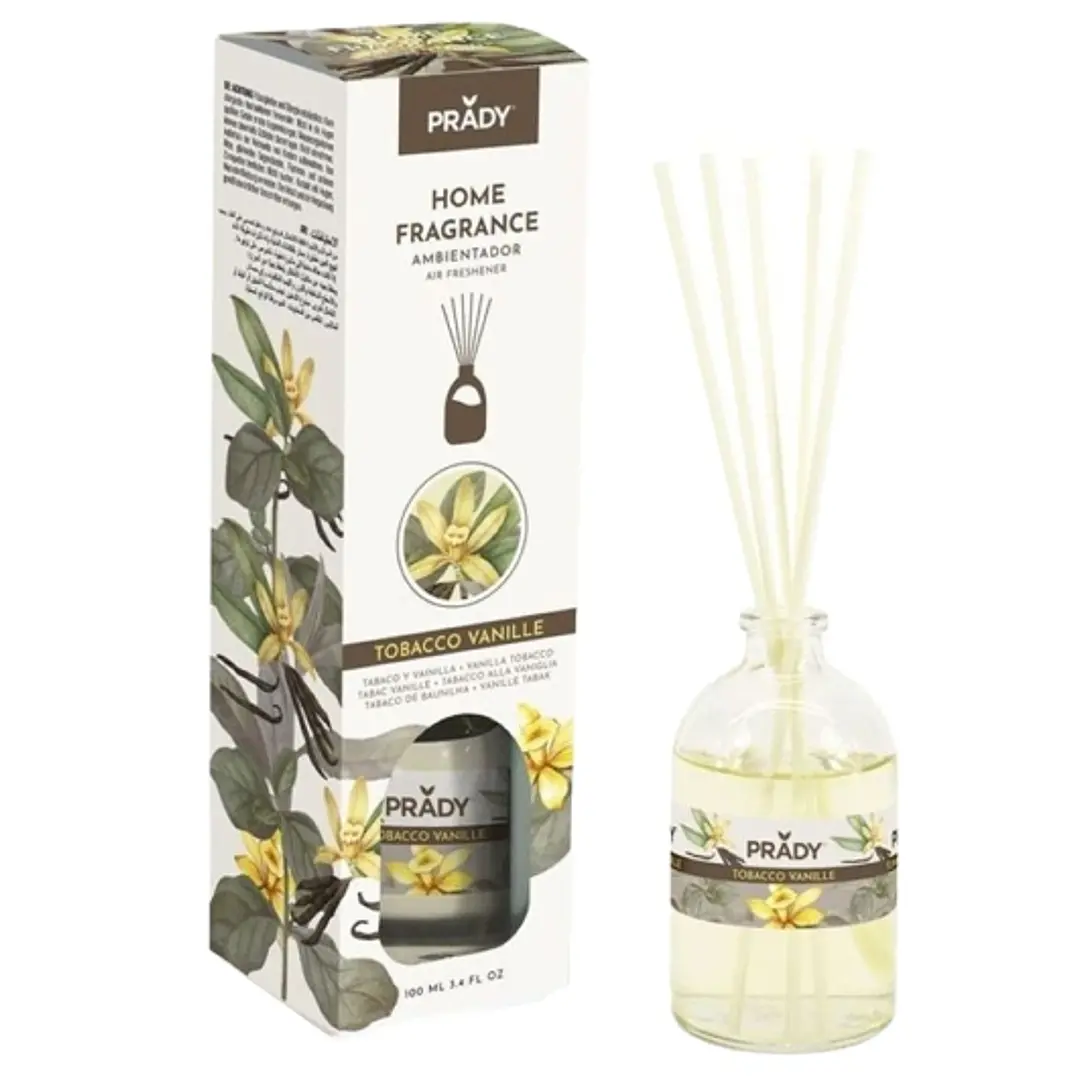 Prady Ambientador Mikado Tobacco Vanille - Frasco de Cristal 100 ml y Varitas Difusoras 1
