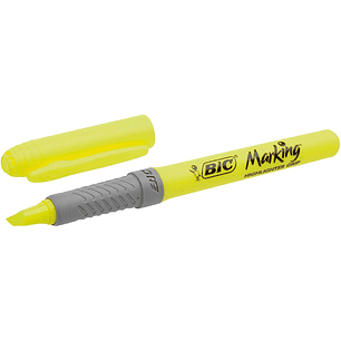 Bic Highlighter Grip Marcador Fluorescente - Tinta con Base de Agua - Punta Biselada - Trazo entre 1.60 y 3.30 mm - Color Amarillo