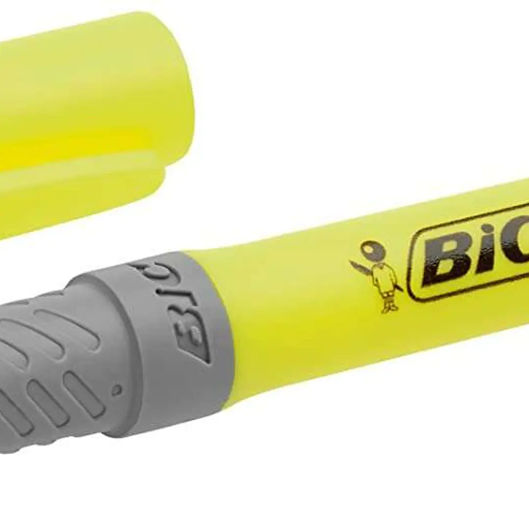 Bic Highlighter Grip Marcador Fluorescente - Tinta con Base de Agua - Punta Biselada - Trazo entre 1.60 y 3.30 mm - Color Amarillo 1