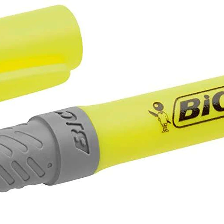 Bic Highlighter Grip Marcador Fluorescente - Tinta con Base de Agua - Punta Biselada - Trazo entre 1.60 y 3.30 mm - Color Amarillo 1
