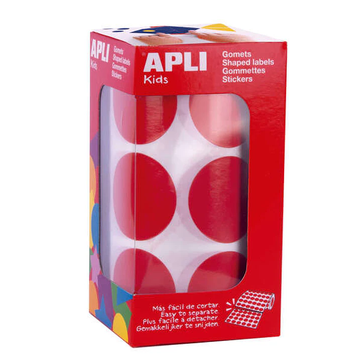 Apli Gomets XL Redondos Ø 33mm Rojos con Adhesivo Permanente - 708 Gomets por Rollo - Ideal para Desarrollar Psicomotricidad Fina 1