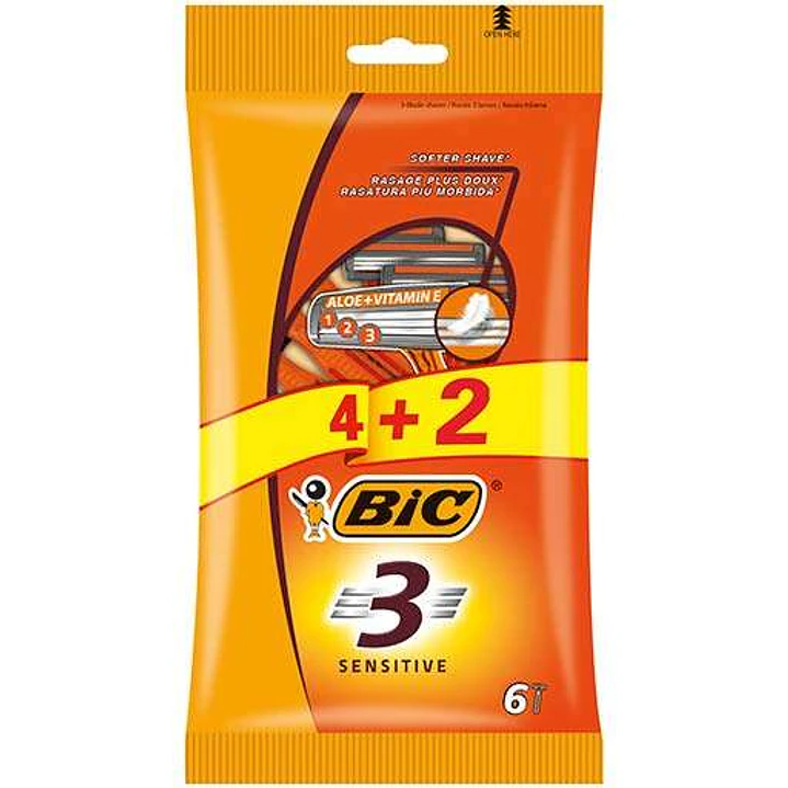 Bic Sensitive 3 Pack de 4+2 Maquinillas de Afeitar Desechables de 3 Hojas - Tira Lubricante con Aloe Vera 1