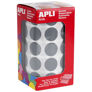 Apli Pack de 1770 Gomets Redondos Ø 20mm - 59 Hojas Pretroqueladas - Adhesivo Permanente - Ideal para Escuelas Infantiles y Colegios - Color Gris