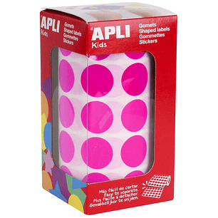 Apli Gomets Redondos Fucsia Ø 20mm - 59 Hojas Pretroqueladas - 1770 Gomets por Rollo - Ideal para Escuelas y Talleres Infantiles - Cumple Normas EN-71