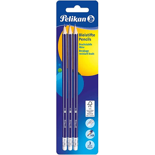 Pelikan Blister de 3 Lapices de Madera HB - Punta de Grafito HB - Cuerpo Barnizado - Mina Resistente