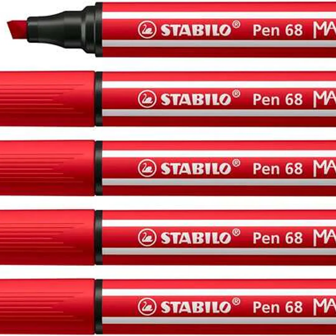 Stabilo Pen 68 MAX Rotulador - Punta de Fibra Biselada - Trazo entre 1-5mm aprox. - Tinta a Base de Agua - Color Rojo Carmin 1