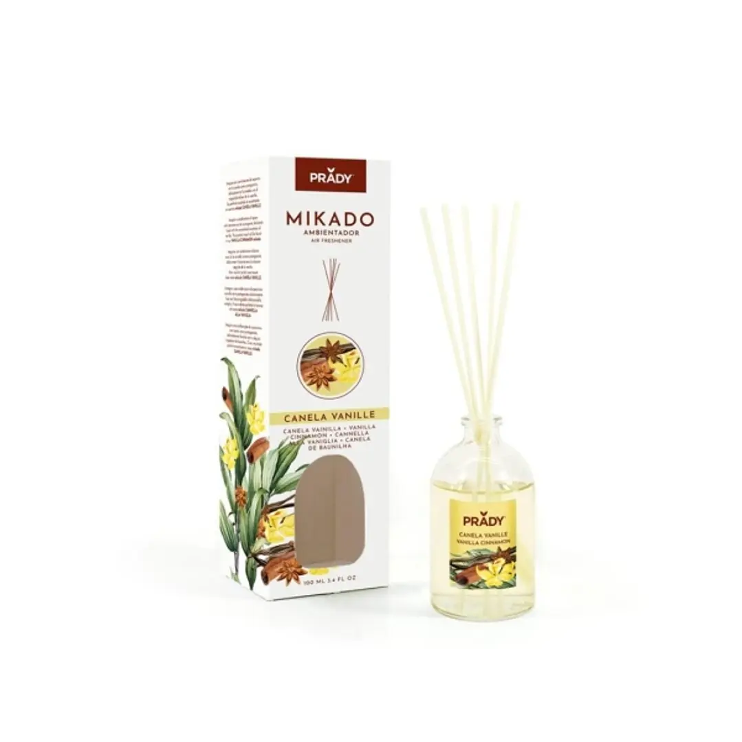 Prady Ambientador Mikado Canela Vanille - Frasco de Cristal 100 ml y Varitas Difusoras 1