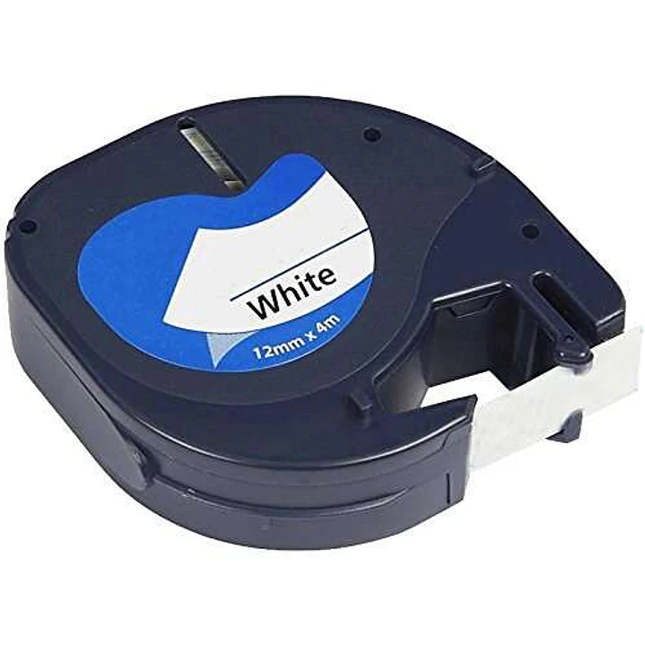 Dymo LetraTag S0721610/S0721660 Cinta de Etiquetas Generica para Rotuladora - Texto negro sobre fondo blanco - Ancho 12mm x 4 metros (91201/91221) 1