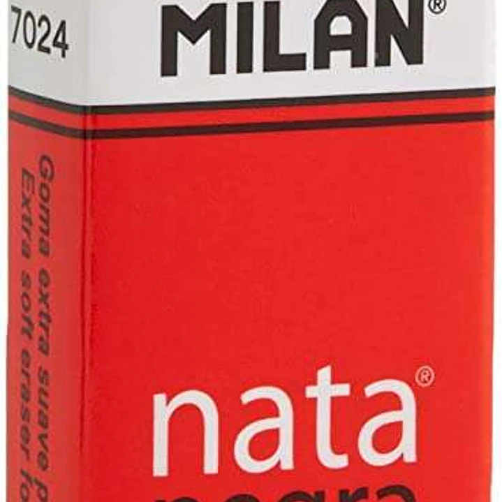 Milan Nata 7024 Goma de Borrar Rectangular - Plastico - Faja de Carton Roja - Envuelta Individualmente - Extra Suave - Color Negro 1