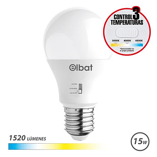 Elbat Bombilla LED A60 - 15W - 1520Lm - E27 - Selector de Luz - Calida 3000K, Blanca 4000K y Fria 6500K