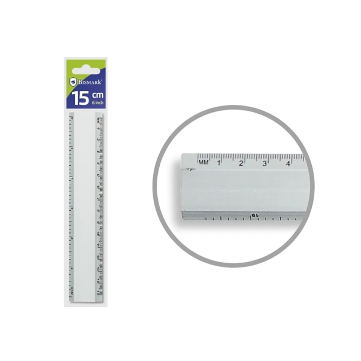 Bismark Regla Milimetrada 15cm - Fabricada en Aluminio - Con Bisel para las Lineas a Tinta - Color Aluminio 1