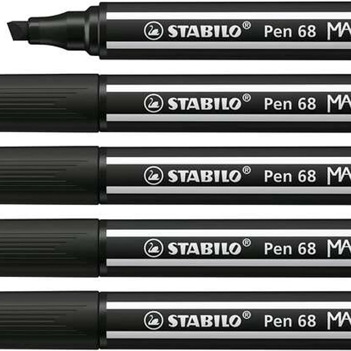 Stabilo Pen 68 MAX Rotulador - Punta de Fibra Biselada - Trazo entre 1-5mm aprox. - Tinta a Base de Agua - Color Negro 1