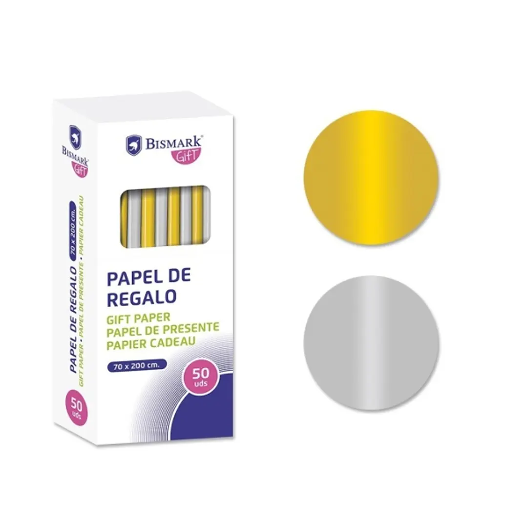 Bismark Oro/Plata Rollo de Papel Regalo - Medidas 70cmx200cm - 2 Colores 1