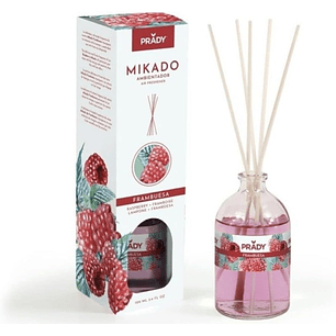 Prady Ambientador Mikado Frambuesa - Frasco de Cristal 100 ml y Varitas Difusoras