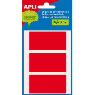 Apli Minibolsa de 15 Etiquetas Rectangulares 34x67mm - 5 Hojas por 3 Etiquetas - Adhesivo Permanente - Cantos Romos - Color Rojo