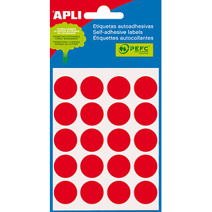 Apli Minibolsa de 100 Etiquetas Redondas Ø 19mm - 5 Hojas por 20 Etiquetas - Adhesivo Permanente - Aptas para Escritura con Lapiz, Boligrafo y Rotulad
