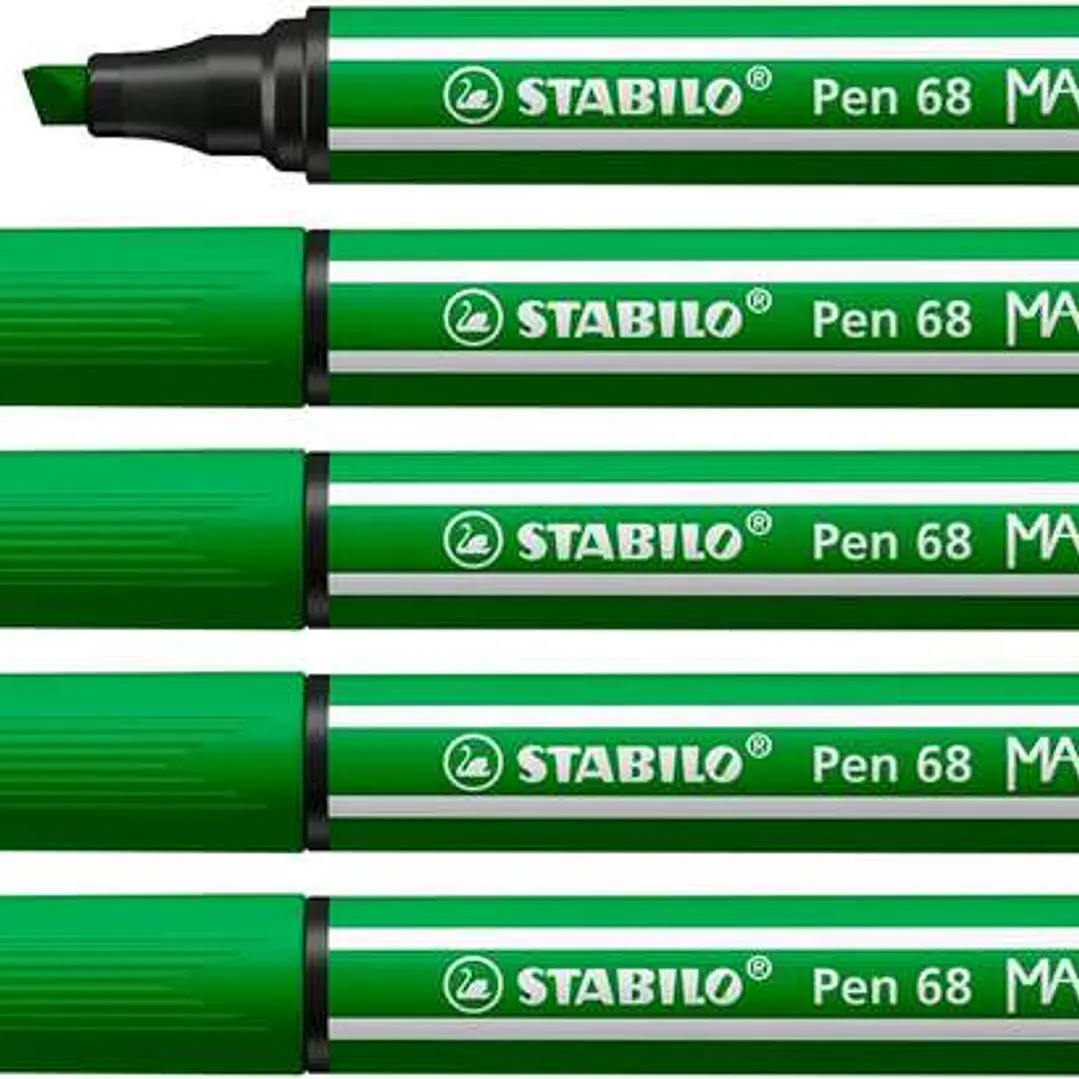 Stabilo Pen 68 MAX Rotulador - Punta de Fibra Biselada - Trazo entre 1-5mm aprox. - Tinta a Base de Agua - Color Verde 1