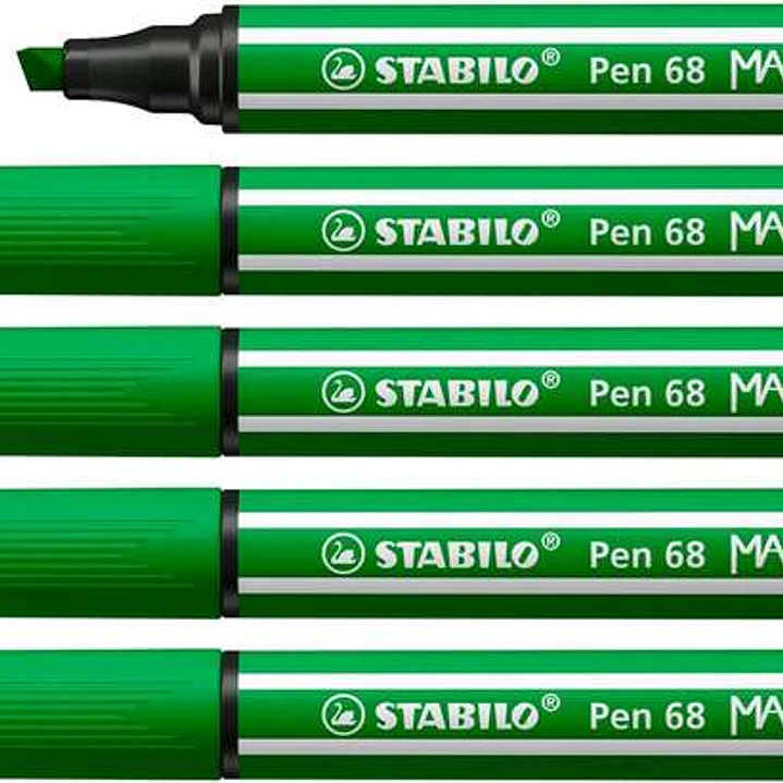 Stabilo Pen 68 MAX Rotulador - Punta de Fibra Biselada - Trazo entre 1-5mm aprox. - Tinta a Base de Agua - Color Verde 1