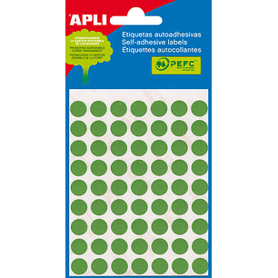 Apli Minibolsa de 315 Etiquetas Redondas Ø 10mm - 5 Hojas por 63 Etiquetas - Adhesivo Permanente - Color Verde