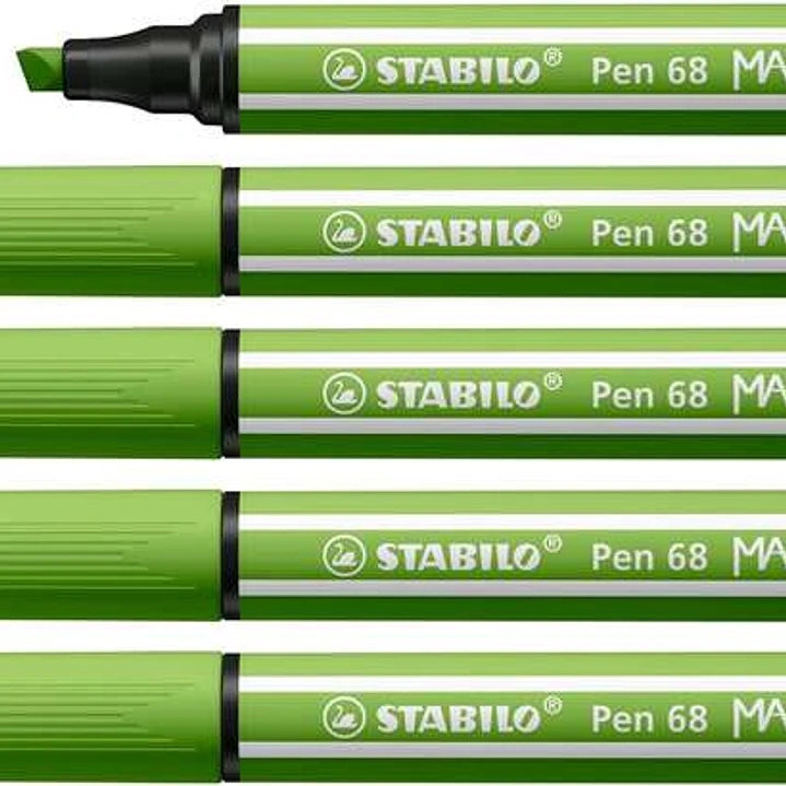 Stabilo Pen 68 MAX Rotulador - Punta de Fibra Biselada - Trazo entre 1-5mm aprox. - Tinta a Base de Agua - Color Verde Claro 1