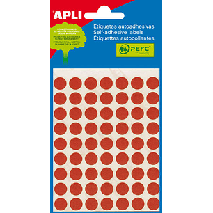 Apli Minibolsa de 315 Etiquetas Redondas Ø 10mm - 5 Hojas por 63 Etiquetas - Adhesivo Permanente - Color Rojo