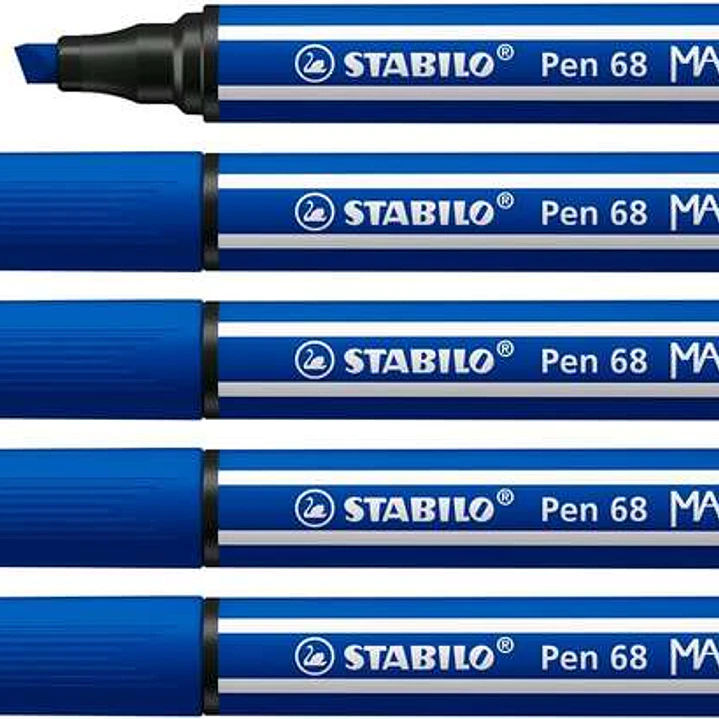 Stabilo Pen 68 MAX Rotulador - Punta de Fibra Biselada - Trazo entre 1-5mm aprox. - Tinta a Base de Agua - Color Azul Marino 1