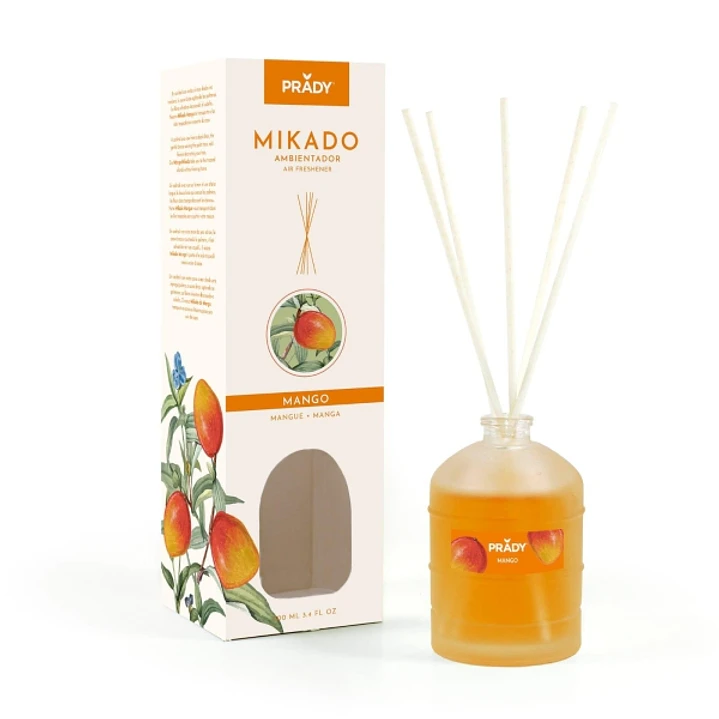 Prady Ambientador Mikado Mango - Frasco de Cristal 100 ml y Varitas Difusoras 1