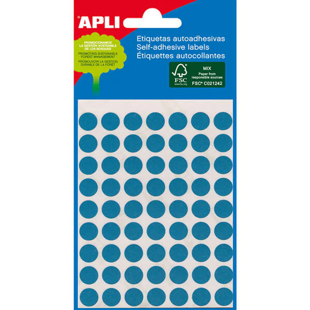 Apli Minibolsa de 288 Etiquetas Redondas Ø 8mm - 3 Hojas por 96 Etiquetas - Adhesivo Permanente - Color Azul 1