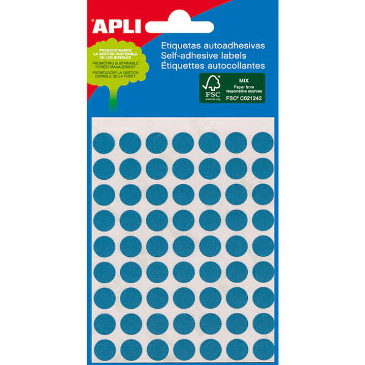 Apli Minibolsa de 288 Etiquetas Redondas Ø 8mm - 3 Hojas por 96 Etiquetas - Adhesivo Permanente - Color Azul 1