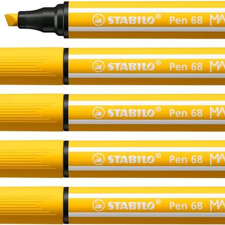 Stabilo Pen 68 MAX Rotulador - Punta de Fibra Biselada - Trazo entre 1-5mm aprox. - Tinta a Base de Agua - Color Amarillo 1