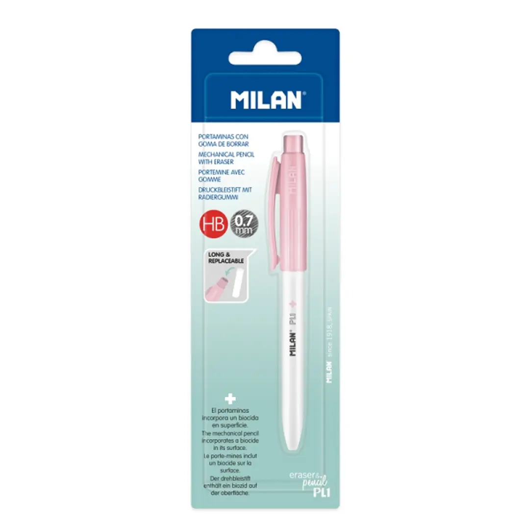 Milan Pl1 + Portaminas 0.7mm - Superficie Antibacteriana - Color Rosa 1