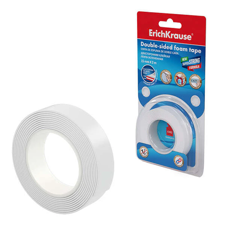 Erichkrause Cinta Adhesiva de Espuma Doble Cara 15mmx1mmx2m - Alta Adherencia - Color Blanco 1
