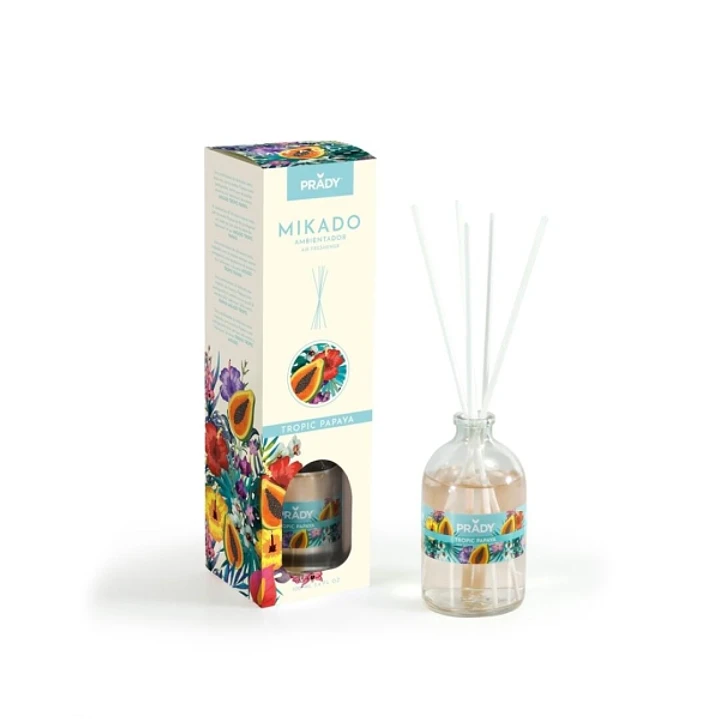 Prady Ambientador Mikado Tropic Papaya - Frasco de Cristal 100 ml y Varitas Difusoras 1