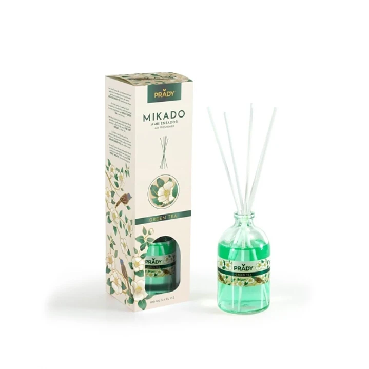 Prady Ambientador Mikado Green Tea - Frasco de Cristal 100 ml y Varitas Difusoras 1