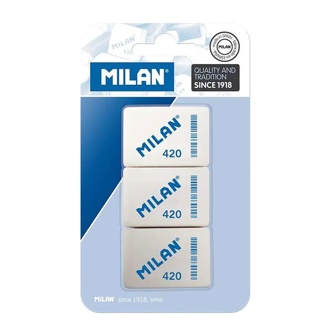 Milan 420 Pack de 3 Gomas de Borrar Rectangulares - Miga de Pan - Caucho Suave Sintetico - Colores Surtidos 1