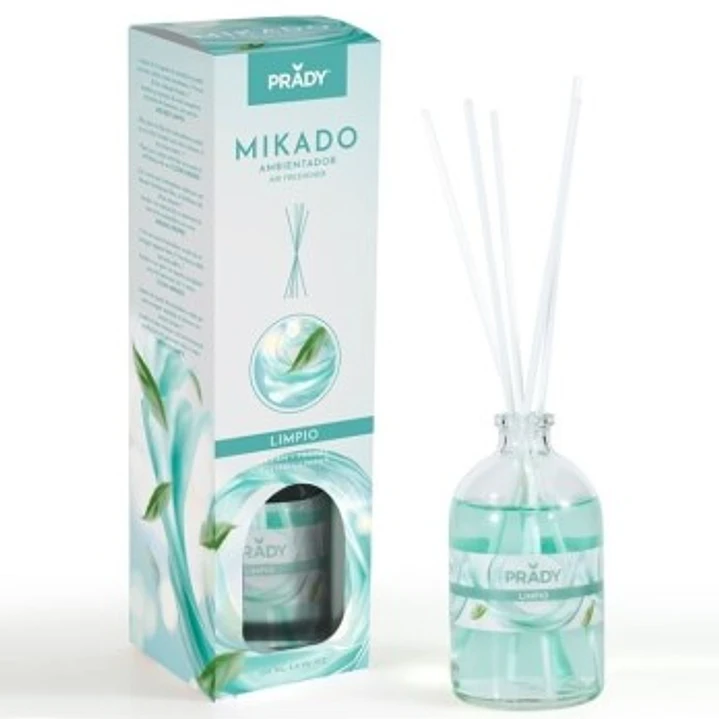 Prady Ambientador Mikado Limpio - Frasco de Cristal 100ml y Varitas Difusoras 1