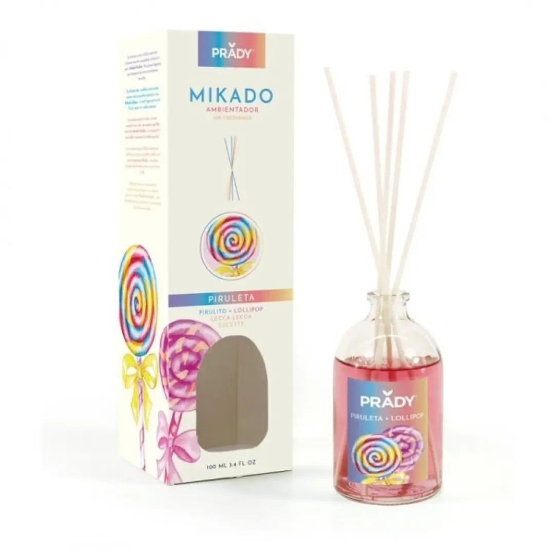 Prady Ambientador Mikado Piruleta - Frasco de Cristal 100 ml y Varitas Difusoras 1