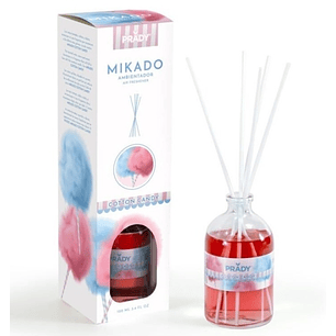 Prady Ambientador Mikado Algodon de Azucar - Frasco de Cristal 100ml y Varitas Difusoras