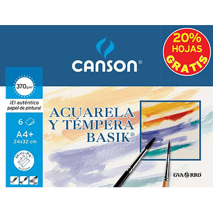 Canson Minipack de 6 Hojas Acuarela Basik 24x32 370g - 20% Hojas Gratis - Color Blanco