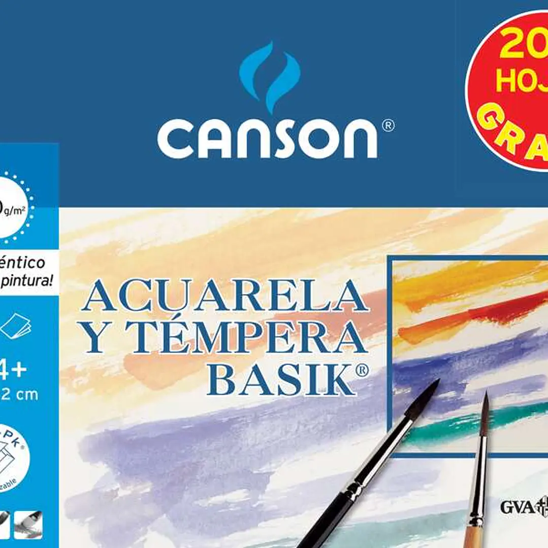 Canson Minipack de 6 Hojas Acuarela Basik 24x32 370g - 20% Hojas Gratis - Color Blanco 1