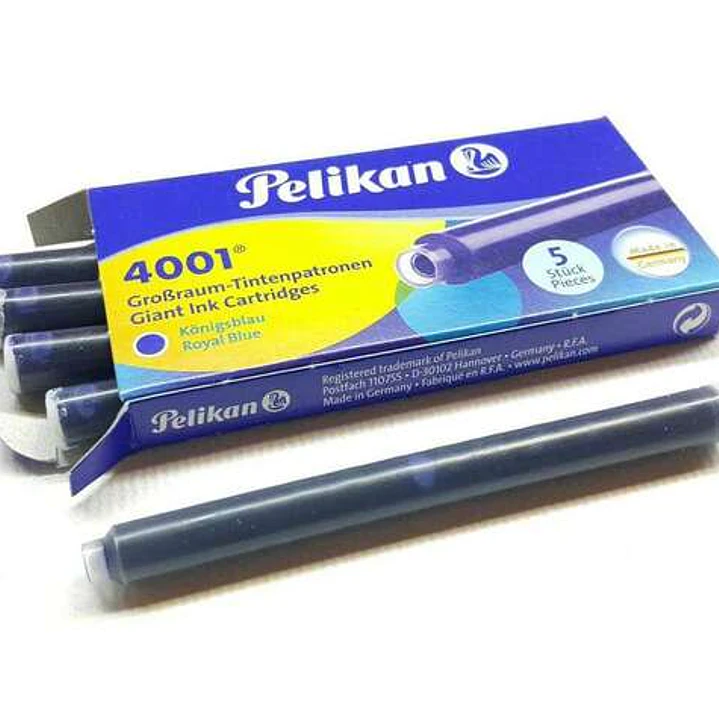 Pelikan 4001 GTP/5 Pack de 5 Cartuchos Largos - Tinta de Alta Calidad - Compatible con Plumas Estilograficas - Color Azul Real 1