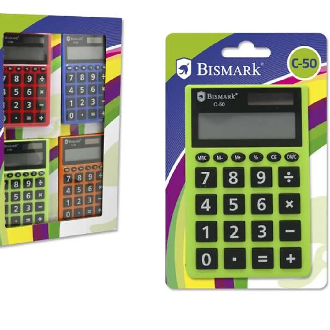 Bismark C-50 Calculadora Escolar de 8 Digitos - Funciones Basicas y Memoria - Alimentacion Solar y a Pilas - Colores Aleatorios Surtidos 1