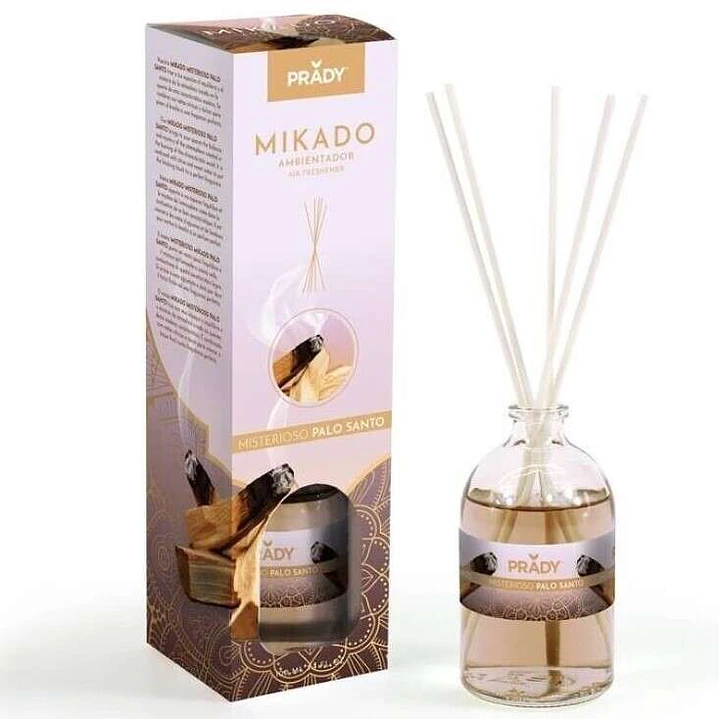 Prady Ambientador Mikado Misterioso Palo Santo - Frasco de Cristal 100ml y Varitas Difusoras 1