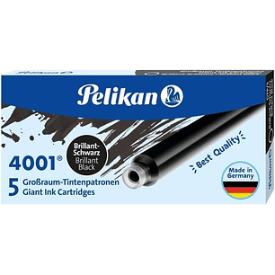 Pelikan 4001 GTP/5 Pack de 5 Cartuchos Largos - Tinta de Alta Calidad - Compatible con Plumas Estilograficas - Color Negro