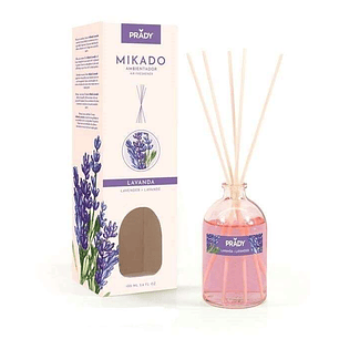 Prady Ambientador Mikado Lavanda - Frasco de Cristal 100ml y Varitas Difusoras