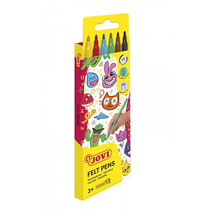 Jovi Felt Pens Estuche de 6 Rotuladores - Tinta de Gran Fijacion - Punta de 3mm - Capuchon de Seguridad Ventilado - Grip Triangular Ergonomico - Trazo