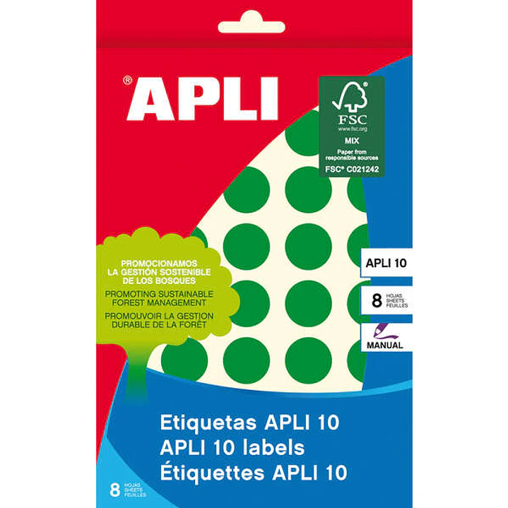 Apli Etiquetas 10 Verdes Ø 19mm 8 Hojas 1