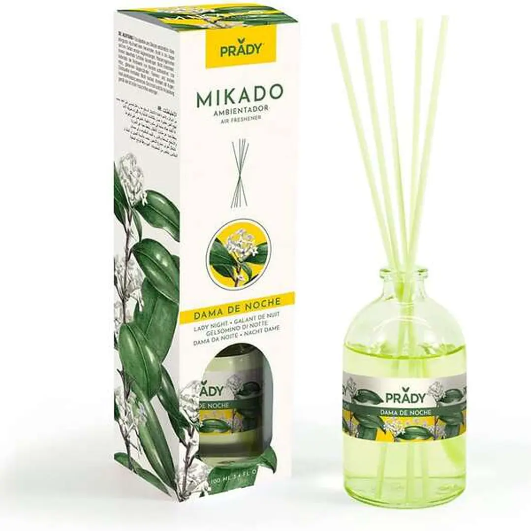 Prady Ambientador Mikado Dama de Noche - Frasco de Cristal 100ml y Varitas Difusoras 1