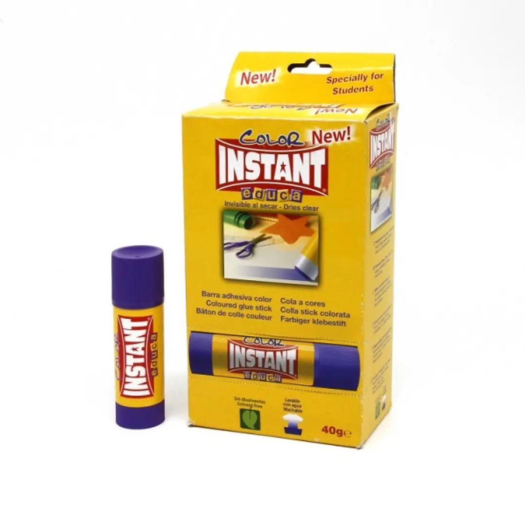 Instant Color Educa Barra de Pegamento 40grs - Apto para Uso Infantil y/o Domestico - Lavable - Sin Disolventes - Color Lila 1