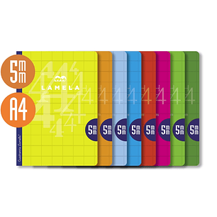 Lamela Pack de 10 Libretas Grapadas con 50 Hojas de 90g/m2 con Margen - Formato A4 - Pauta Cuadrovia de 5mm - Cubierta de Cartoncillo Plastificado - P